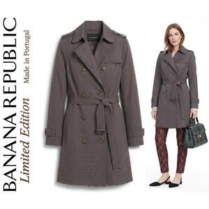 Banana Republic Eyelet Trench Coat Women Portugal Cotton Sz0